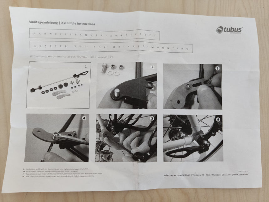 Racktime Schnellspannachse mit einem Satz Adapterbleche und Befestigungsmaterial für Tubus #71500